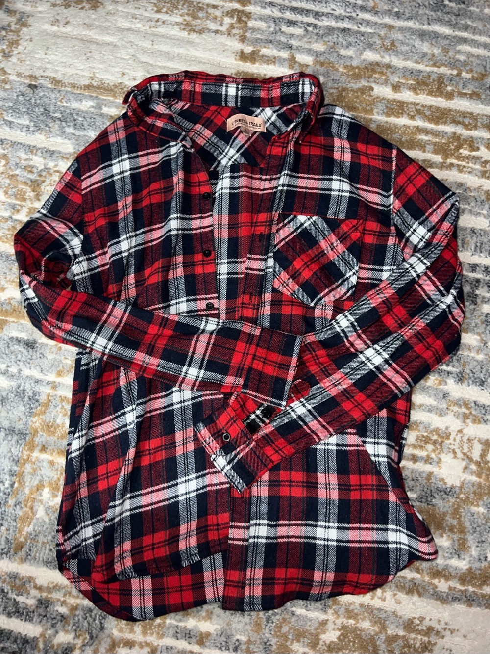 Trees & Trails Red Black White Plaid Button Shirt